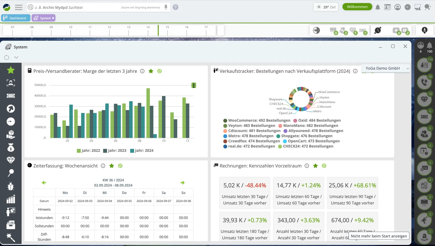 tricoma ERP-System Dashboard mit Verkaufstracker, Kennzahlen und Preis-Margen-Analyse